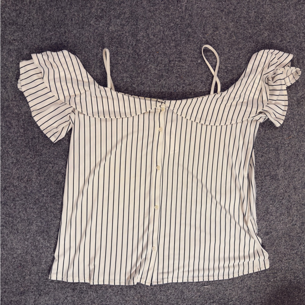 Banana Republic Cream Navy Stripe Off-Shoulder Tank Blouse Size Medium